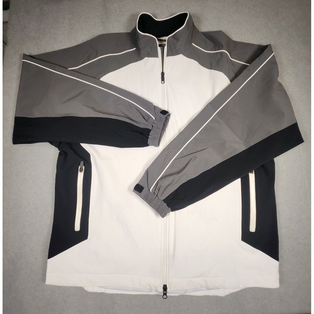 Footjoy Windbreaker Full Zip Mens XL Golf‎ Jacket Gray Black White FJ Logo Flaws